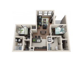2BR/2BA - Flat Private floor plan